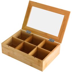 Cheffinger Steklena škatla za čaj 6 elegantnih in praktičnih predalov za shranjevanje, Svetlo rjava, (5000071501) Cene