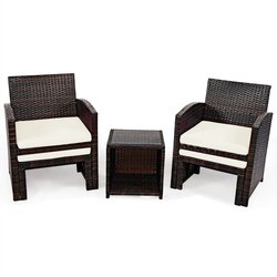 Costway 5-dijelni set namještaja od ratana, set za balkon, ni namještaj, grupa za sjedenje, smeđa + bijela Cene