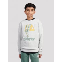 New Balance Running Club Cartoon Graphic Ft Crew Kids Pulover ash heather Cene