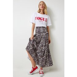  Women's Black Beige Leopard Patterned Flounce Summer Poplin Skirt Cijene