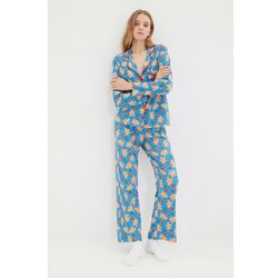 Trendyol Blue Christmas Themed Knitted Pajamas Set Cene