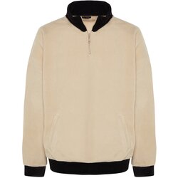 Trendyol Beige Men's Oversized Half-Zip Stand-Up Collar Color Block Fleece Sweatshirt. Cene