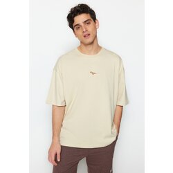 Trendyol Stone Oversize Fit Crew Neck Short Sleeve Dinosaur Embroidered T-Shirt Cijene