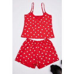 Trendyol Red 100% Cotton Heart Lace Detailed Rope Strap Knitted Pajama Set Cene