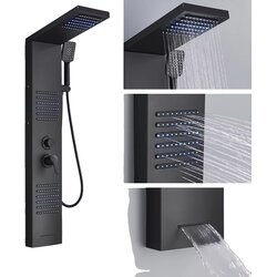 dfrkjhre LED tuš panelni sistem, dvojna ročica, SPA šobe, črna 6004, (5000159203) Cene