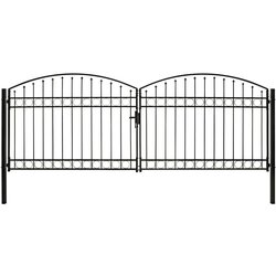 vidaXL Dvojna vrata za ograjo zaobljena jeklo 400x150 cm črna Cene