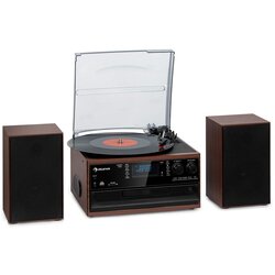 Auna Oakland DAB Plus, retro stereo sustav, DAB +/- FM, BT funkcija, vinil, CD player, kasetofon. uključujezvučnike, Smeđa Cijene