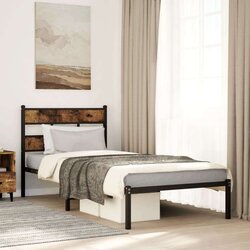 Metalni Kovinski posteljni okvir brez vzmetnice dimljen hrast 107x203cm Cene