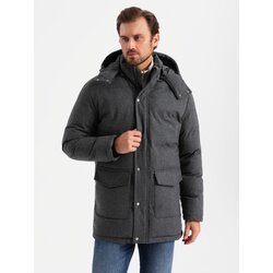 Ombre Men's long warm parka jacket with wool - black melange Cene