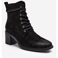 Kesi Women's lace-up ankle boots with low heels - black Serellia Cene