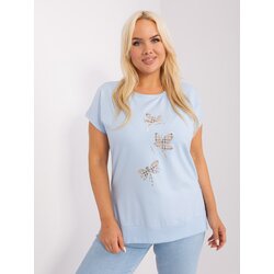 Fashion Hunters Light blue women's plus size blouse with appliqués Cene