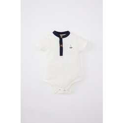 Defacto Baby Boy Newborn Buttoned Collar Pique Short Sleeve Snap Snap Bodysuit Cene