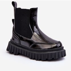 Kesi Children's patent leather ankle boots with zipper, warm, black Jolynn Cene