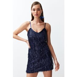 Trendyol Navy Blue Sequined Elegant Evening Dress Cene