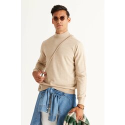 ALTINYILDIZ CLASSICS Men's Beige Anti-Pilling Standard Fit Normal Cut Half Turtleneck Knitwear Sweater. Cene