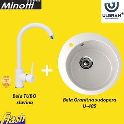 Granitna sudopera okrugla BELA i Slavina - Minotti i ULGRAN U-405-341 Cene