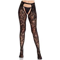 LEG AVENUE HOSIERY rose lace stockings with open back black Cene