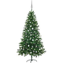 vidaXL umjetno božićno drvce s LED svjetlima i kuglicama 150 cm zeleno Cijene