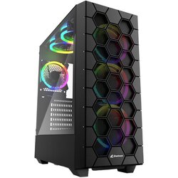 Sharkoon kućište gaming, rgb hex bk atx, tempered glass, ventilator 4x120mm, black Cene
