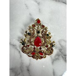 Kesi Brooch XZ459-191 gold + red Cene