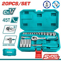 Total 20-dijelni set alata nasadnih ključeva 1/4 SMALL, 1kg / INDUSTRIAL (THT141201) Cene