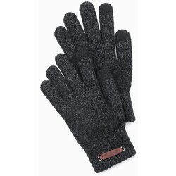 Ombre Men's knitted gloves with wool - black melange Cene