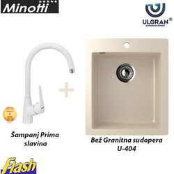 Minotti I Ulgran Granitna sudopera kvadratna BEŽ i Slavina - Minotti i ULGRAN U-404-328 Cene