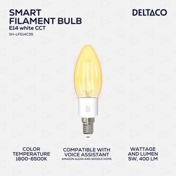 Deltaco SMART HOME LED Filament žarnica,E14,WiFI 2.4GHz, 4.5W, 400lm,dimmable, 1800K-6500K, 220-240V Cene