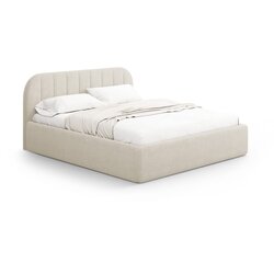 Windsor & Co Sofas Kremno bela oblazinjena zakonska postelja s prostorom za shranjevanje z letvenim dnom 140x200 cm Juno – Cene