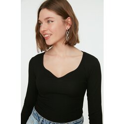 Trendyol Black Ribbed Heart Collar Fitted Snap Snap Knitted Body Cijene