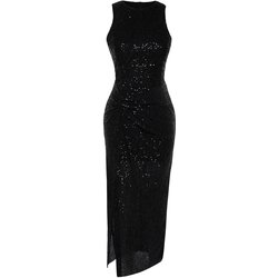 Trendyol Black Fitted Knitted Shiny Sequined Elegant Evening Dress Cene