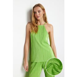 Trendyol Green Pleat Regular/Normal Fit Barbell Neck Stretch Knitted Blouse Cene