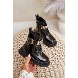 FR1 Girls Patent Insulated Boots With Decorative Strap Black Gilian Cene