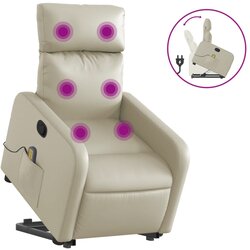 Maison Chic masažni naslanjač - Relax naslanjač s funkcijo vstajanja krem umetno usnje, (22062104) Cene