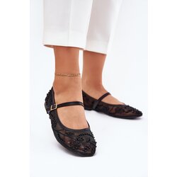 Boto Mesh Ballet Flats With Embroidery And Decoration Black Tillilora Cene