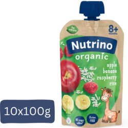 Nutrino organic Pauč, Jabuka, banana, malina i pirinač, 100g, 10 komada Cene