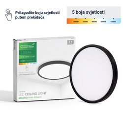 Greentech led plafonjera 20w 3000k-3500k-4000k-5000k-6500k fi30cm 5cct crna ( CNX-20W-BK ) Cene