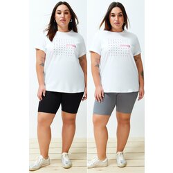 Trendyol Curve Black-Grey High Waist 2-Pack Biker Short Length Ribbed Knit Plus Size Leggings Cijene