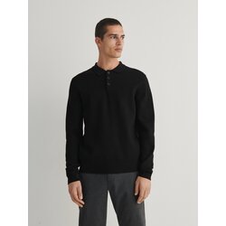 Reserved polo majica z dolgimi rokavi iz mešanice viskoze - črna Cene