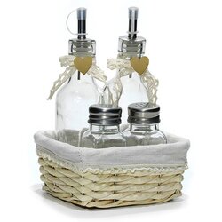 Gusto Casa 4-delni namizni set Srce Ces (za olje, kis, sol, poper) v košari, steklo, inox Cene