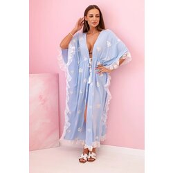 Kesi Włoski Women's boho viscose cape with lace blue Cene