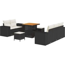 8 Dijelni Vrtni Sofa Set s Jastučićima Crni Poli Ratan Acacia 3 Dijelni Vrtni Set za Ručavanje s Jastučićima Crni Poli Ratan Ac Cene