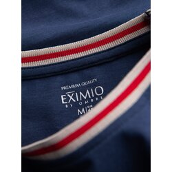 Ombre Men's cotton longsleeve with striped U neckline and embroidery - dark blue Cijene