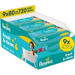 Pampers Fresh & Clean vlažne maramice za čišćenje za djecu 9x80 kom Cijene