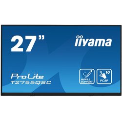 Iiyama Monitor LED T2755QSC-B1 27” Optical Bonded PCAP 10pt IPS Edge to edge glass 2560 x 1440 @75Hz 400 cd/m² HDMI DP USB Hub Tilt angle 15° up; 70° down Cene