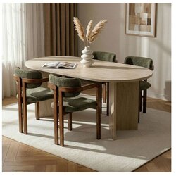 Skye_Decor Skye Decor Trpezarijski sto i stolice set 5kom Meridia 4 - Travertine, Walnut, Green Cene