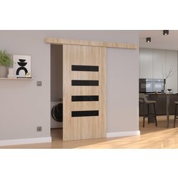 ADRK Klizna zidna vrata FORLI s lakobel detaljima 96 cm - SONOMA-LAKIRANA CRNA, VISOKI SJAJ Cijene