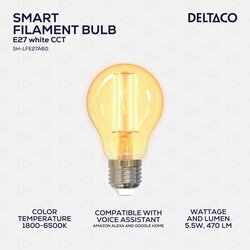 Deltaco SMART HOME LED filament žarnica, E27, WiFI 2.4GHz, 5.5W, 470lm, 1800K-6500K,220-240 Cene