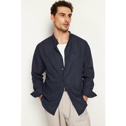 Trendyol Men's Navy Blue Regular Fit Large Collar 100% Cotton Shirt Cene