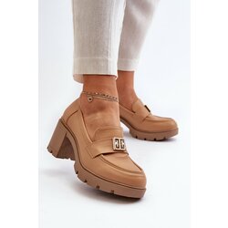 Kesi Women's shoes with a chunky heel with Camel Ranunca embellishment Cene